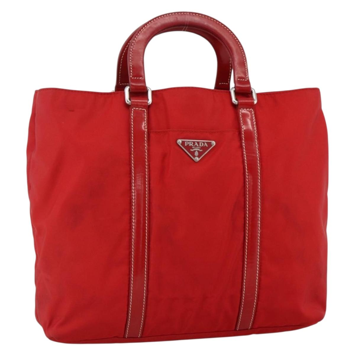 PRADA Hand Bag Nylon Red Silver Auth 174368
