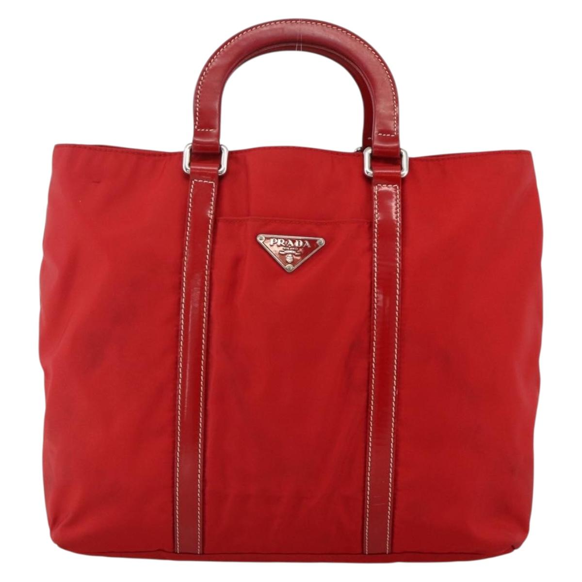 PRADA Hand Bag Nylon Red Silver Auth 174368
