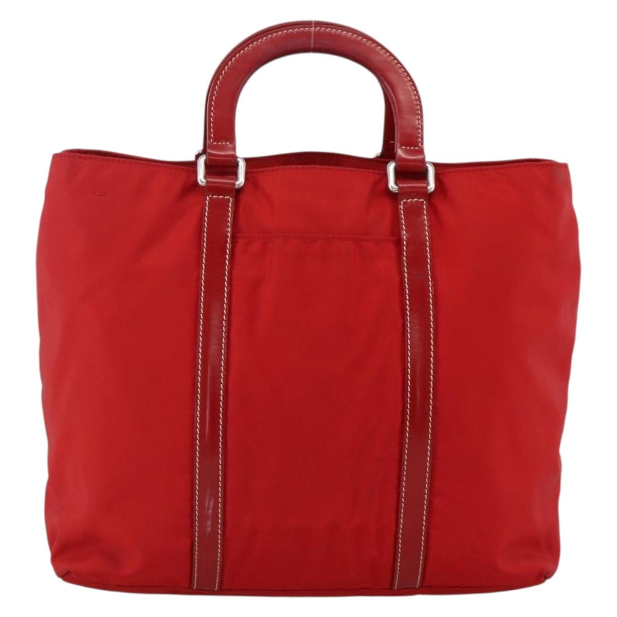 PRADA Hand Bag Nylon Red Silver Auth 174368