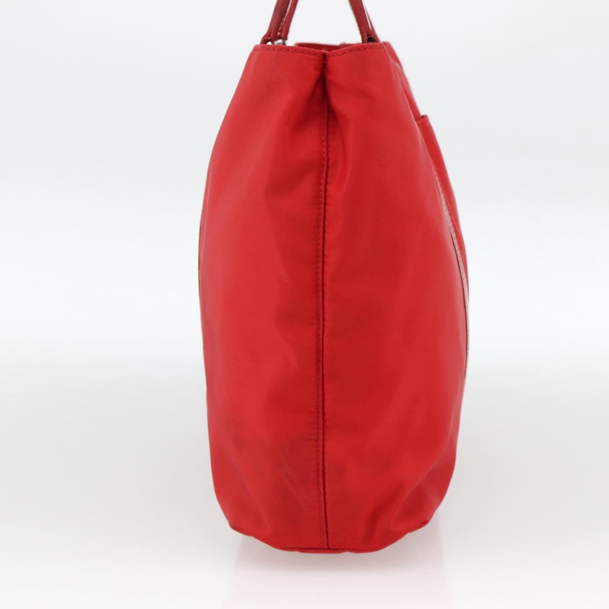 PRADA Hand Bag Nylon Red Silver Auth 174368