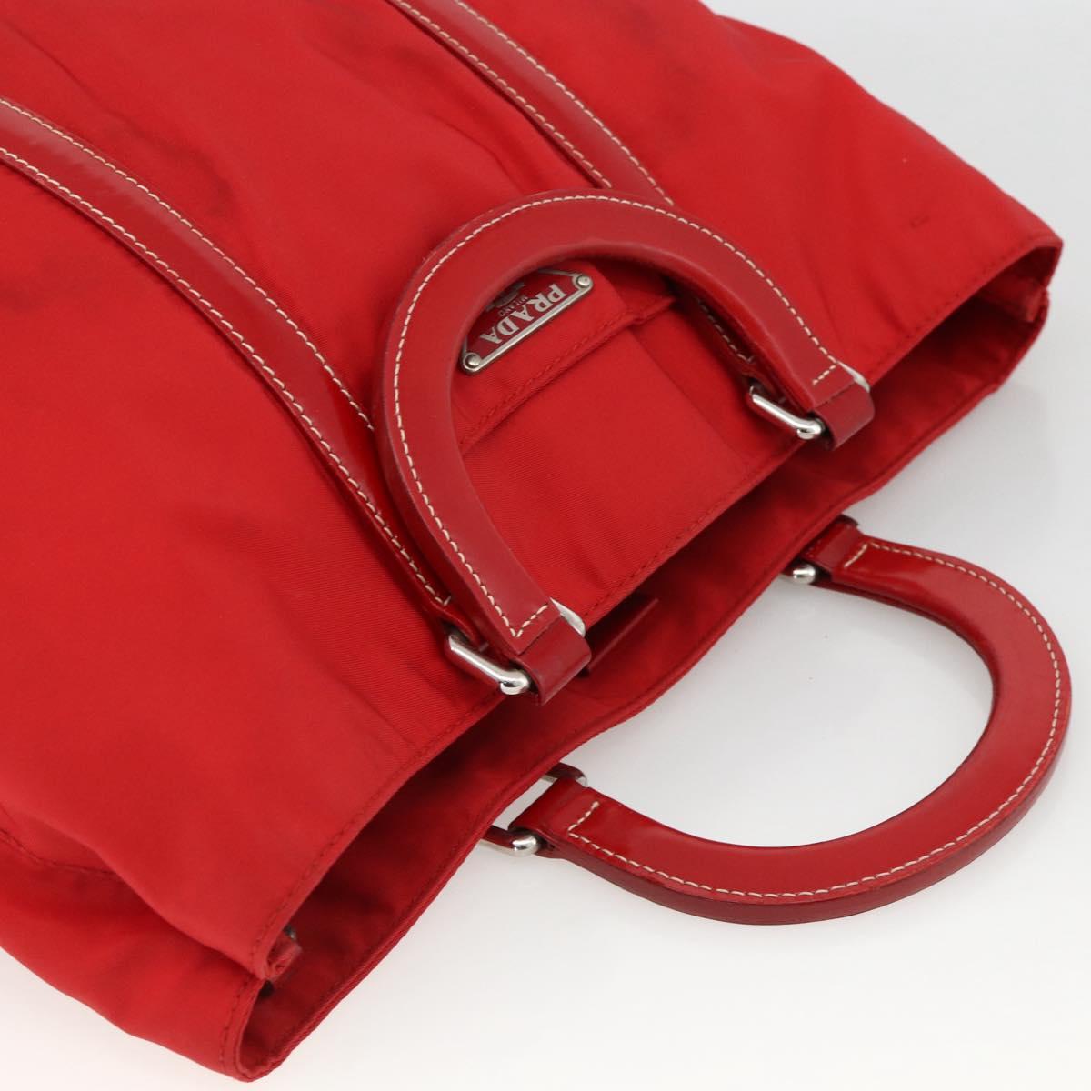 PRADA Hand Bag Nylon Red Silver Auth 174368