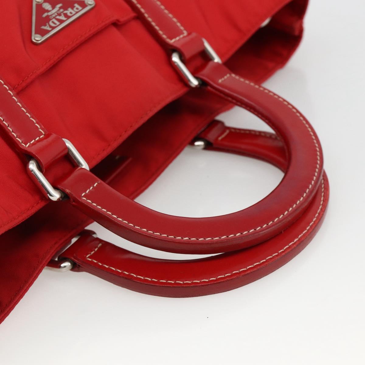 PRADA Hand Bag Nylon Red Silver Auth 174368