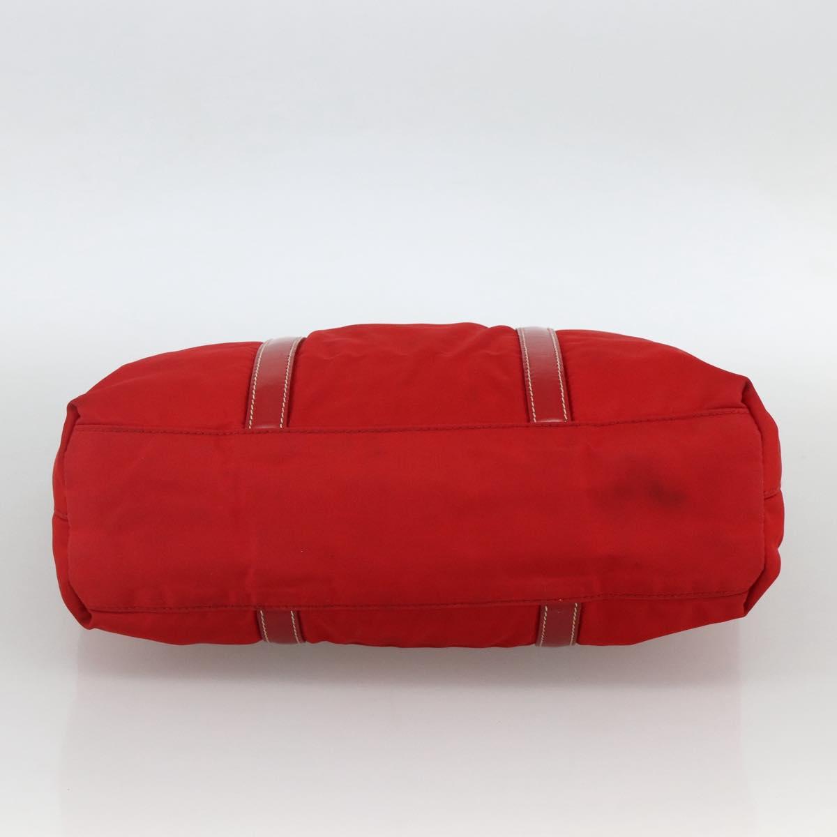 PRADA Hand Bag Nylon Red Silver Auth 174368