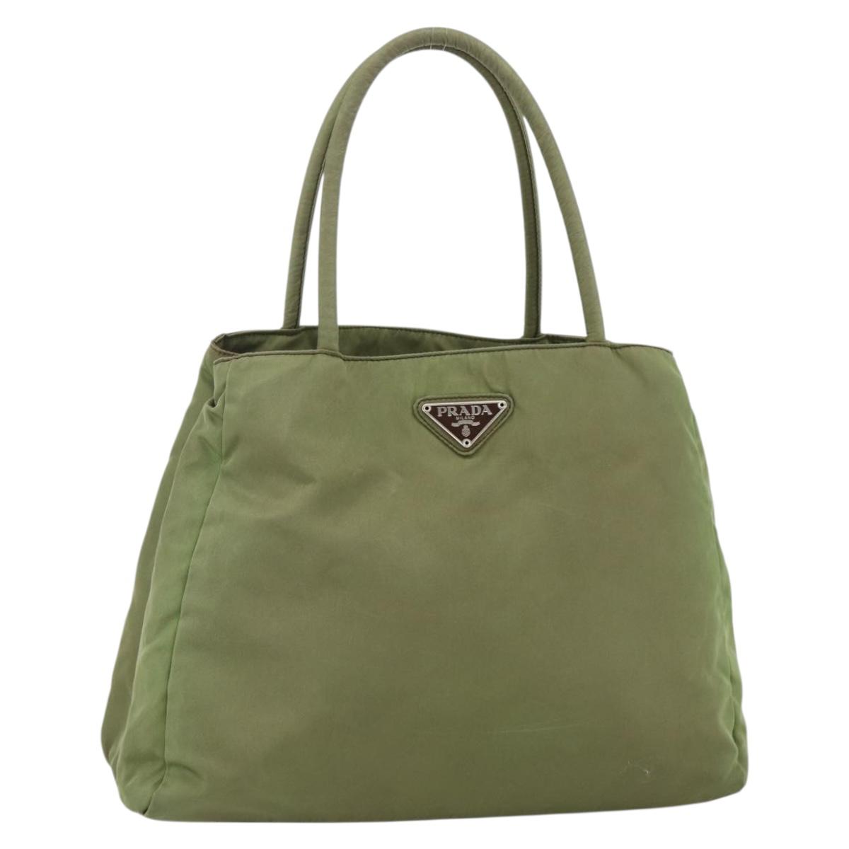 PRADA Hand Bag Nylon Green Silver Auth 174369