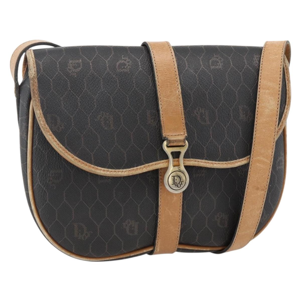 Christian Dior Honeycomb Canvas Shoulder Bag PVC Black Gold Auth 174371