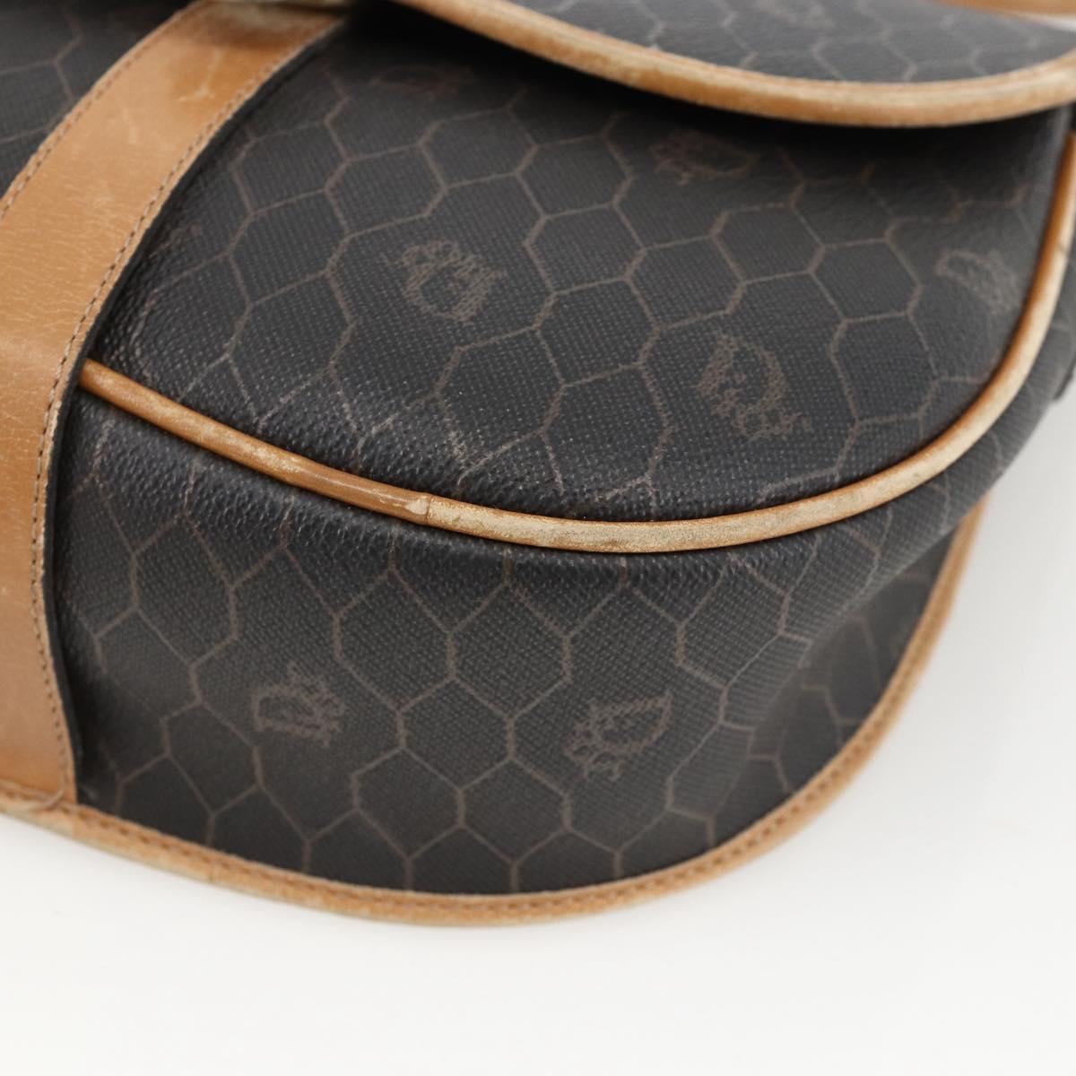 Christian Dior Honeycomb Canvas Shoulder Bag PVC Black Gold Auth 174371