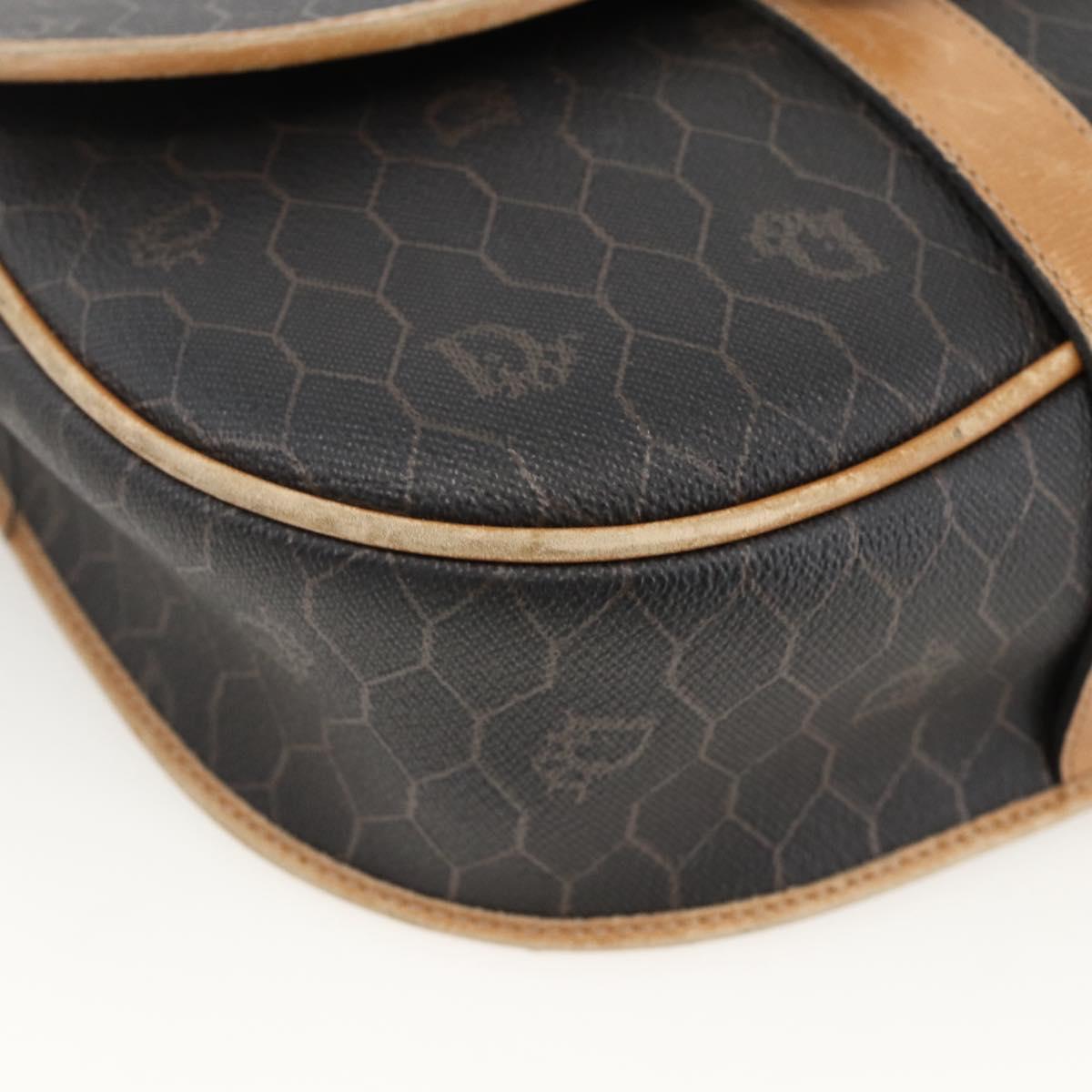 Christian Dior Honeycomb Canvas Shoulder Bag PVC Black Gold Auth 174371