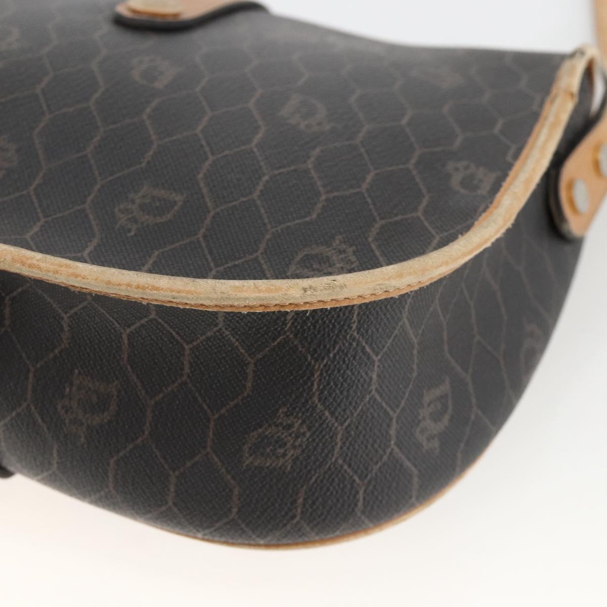 Christian Dior Honeycomb Canvas Shoulder Bag PVC Black Gold Auth 174371