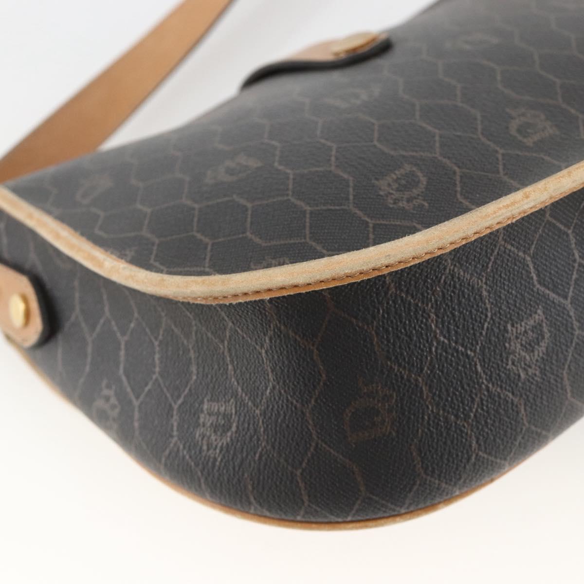 Christian Dior Honeycomb Canvas Shoulder Bag PVC Black Gold Auth 174371