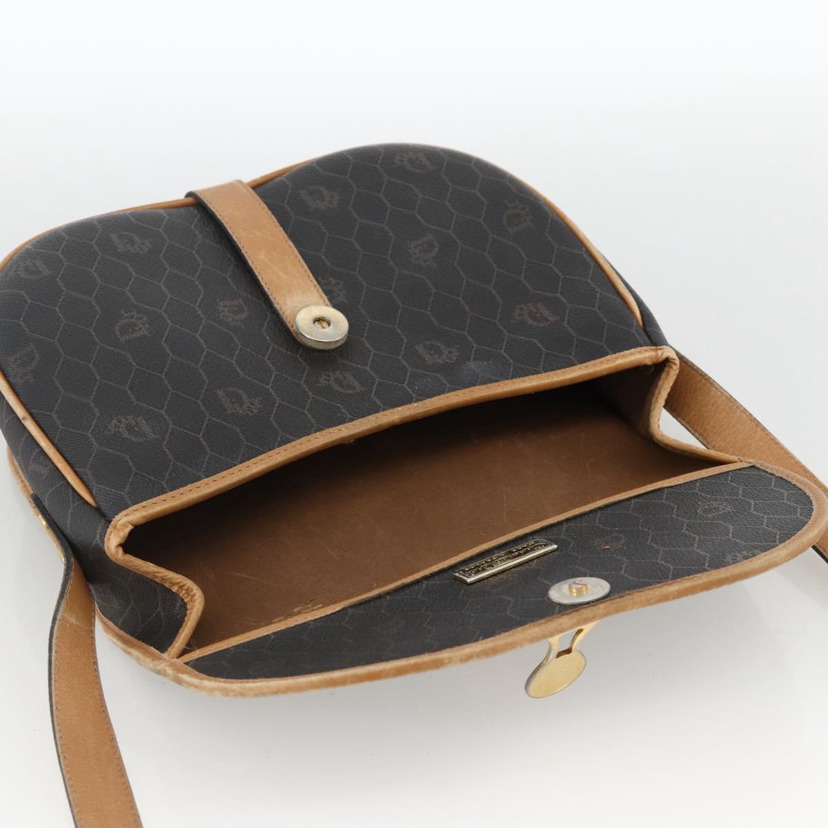 Christian Dior Honeycomb Canvas Shoulder Bag PVC Black Gold Auth 174371