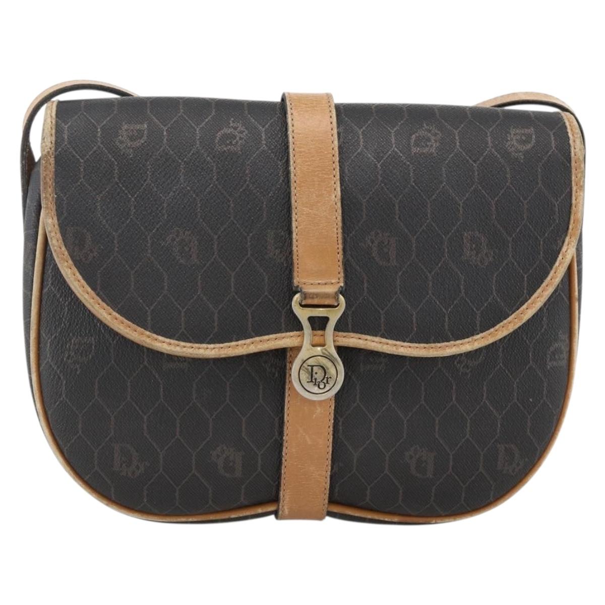 Christian Dior Honeycomb Canvas Shoulder Bag PVC Black Gold Auth 174371