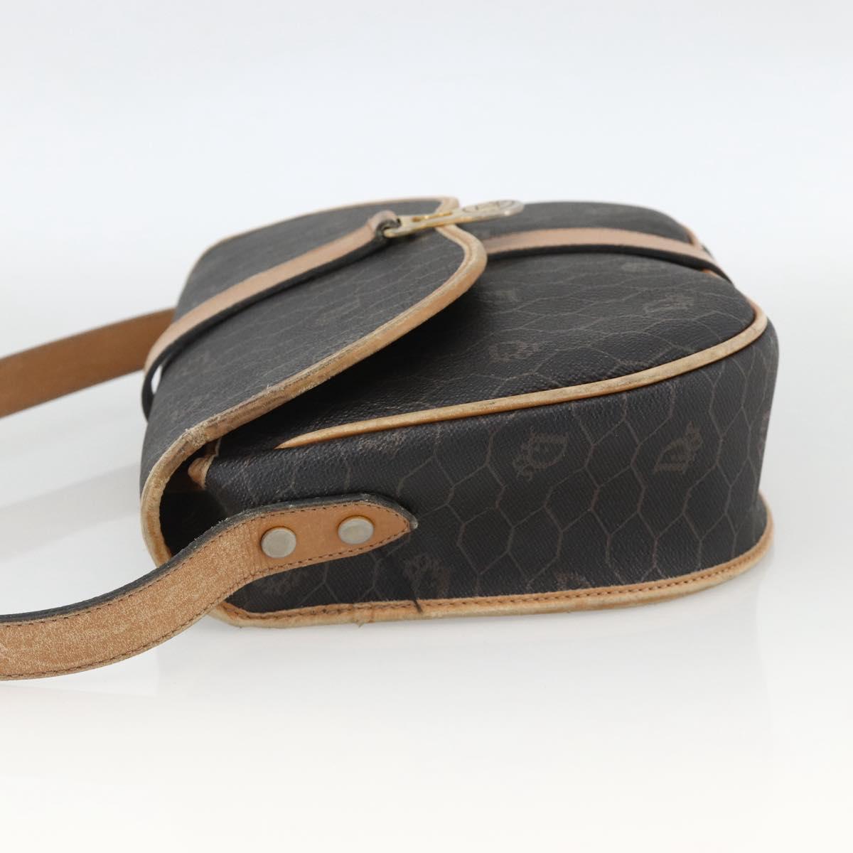 Christian Dior Honeycomb Canvas Shoulder Bag PVC Black Gold Auth 174371