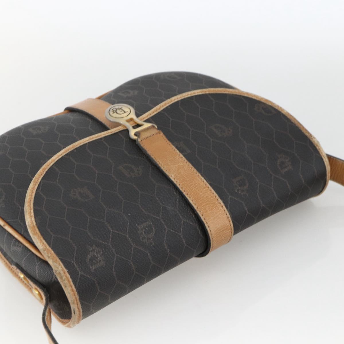Christian Dior Honeycomb Canvas Shoulder Bag PVC Black Gold Auth 174371