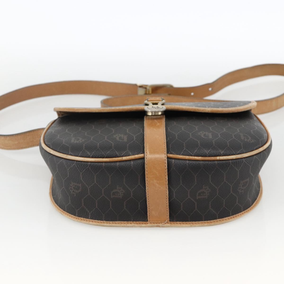 Christian Dior Honeycomb Canvas Shoulder Bag PVC Black Gold Auth 174371
