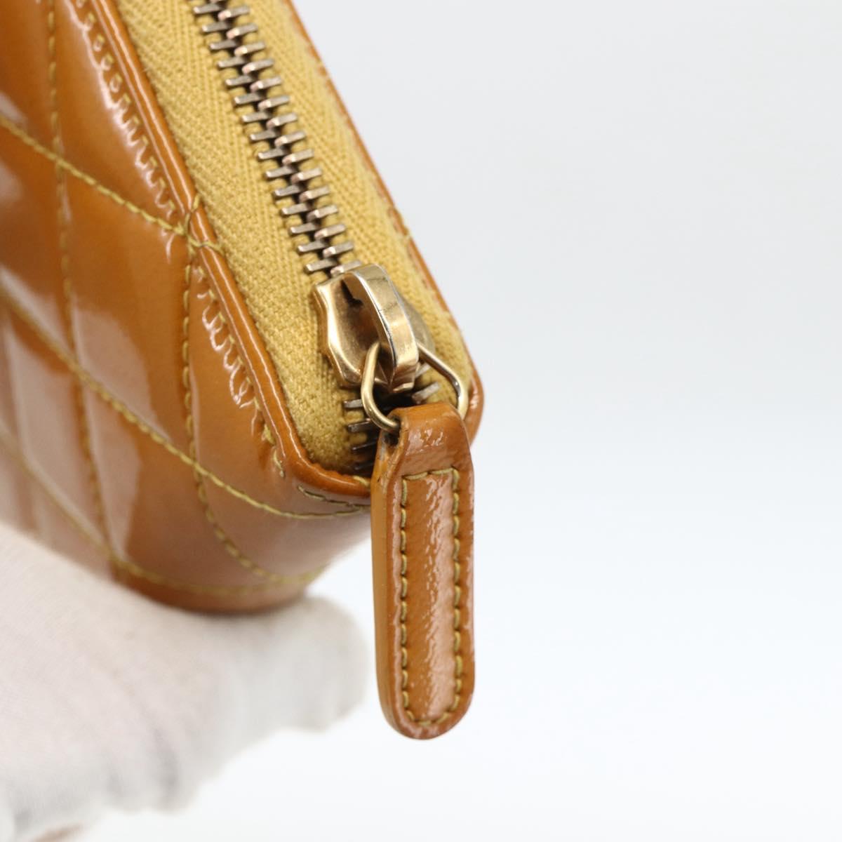 CHANEL Matelasse Long Wallet Patent leather Gold Yellow CC Auth 174373A