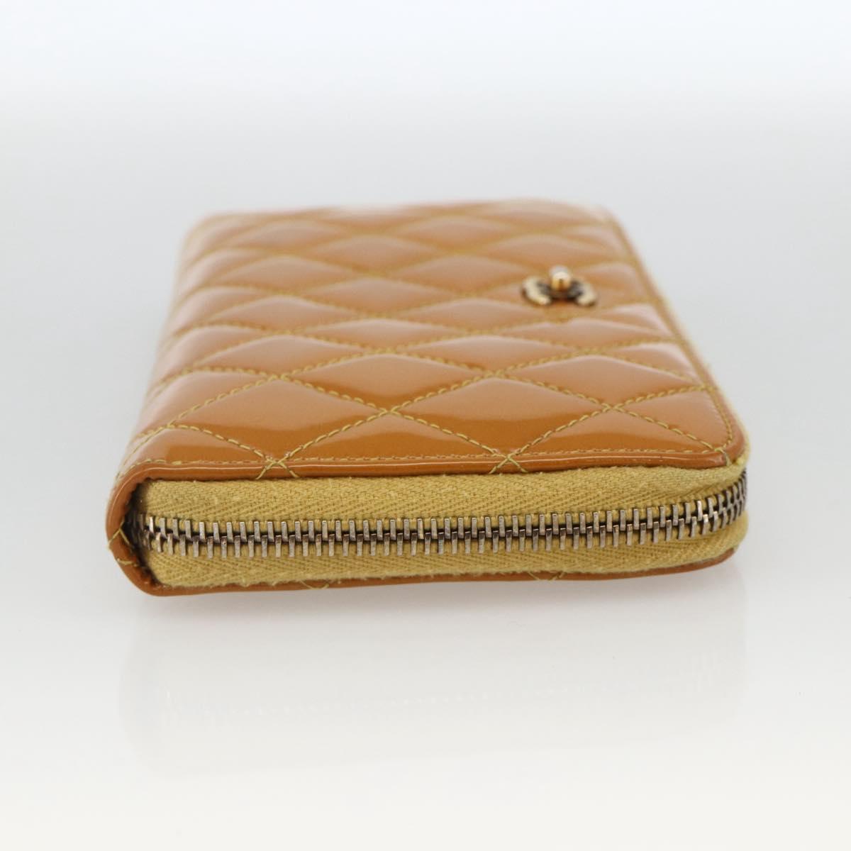 CHANEL Matelasse Long Wallet Patent leather Gold Yellow CC Auth 174373A