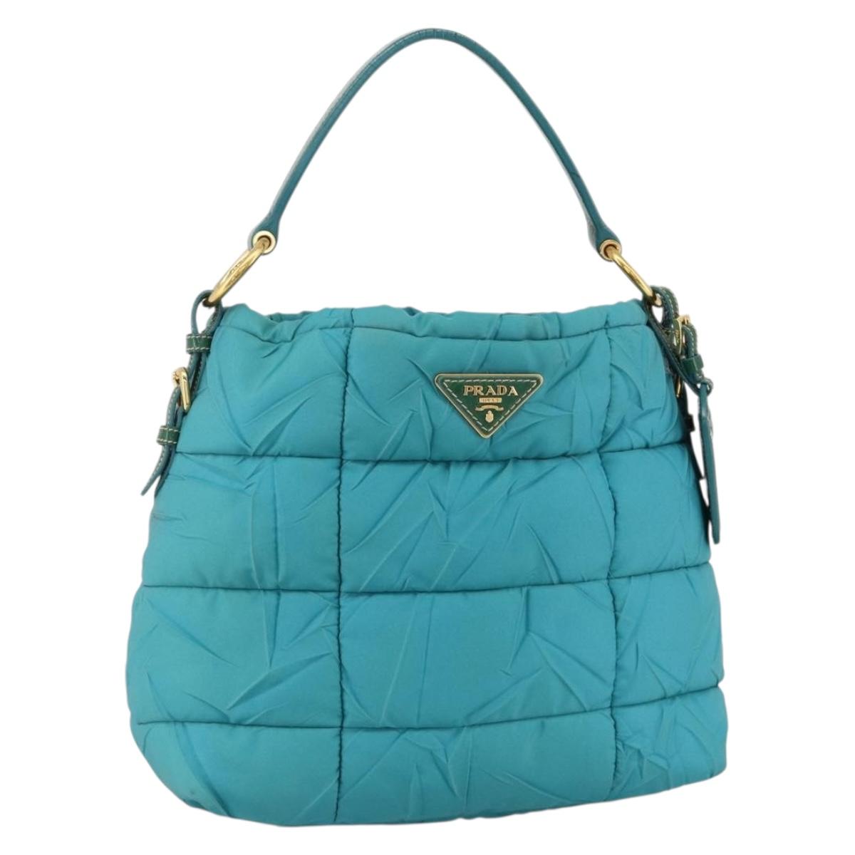 PRADA Shoulder Bag Nylon Light Blue Gold Auth 174379