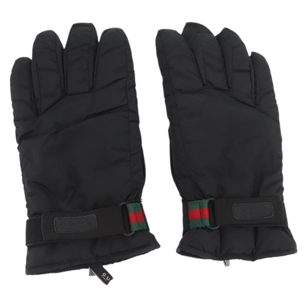 GUCCI Ski Web Sherry Line Gloves Nylon Black Auth 174408A