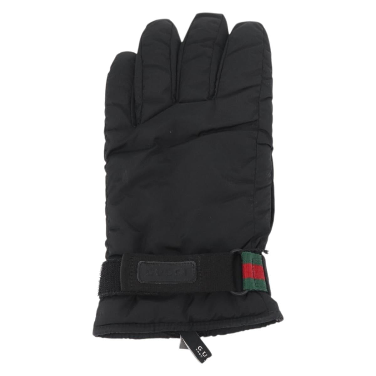 GUCCI Ski Web Sherry Line Gloves Nylon Black Auth 174408A