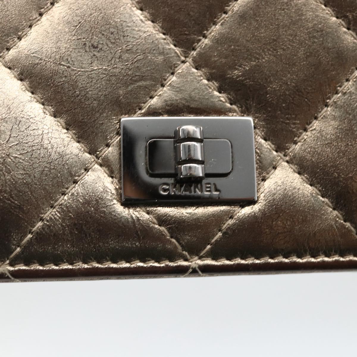 CHANEL Matelasse 2.55 Long Wallet Lamb Skin Gold Silver CC Auth 174416A