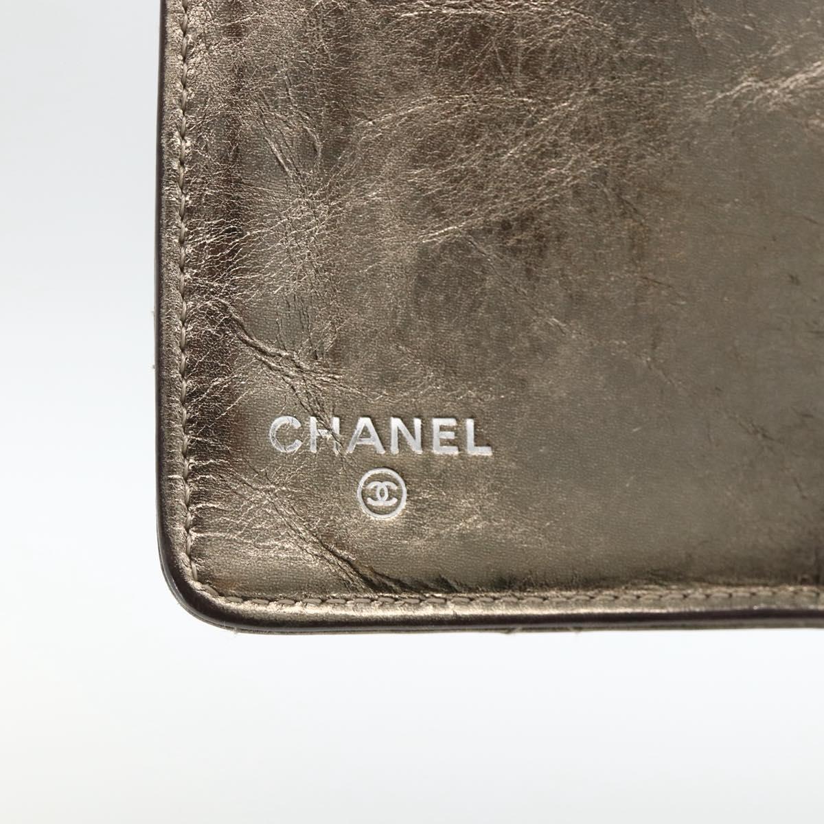 CHANEL Matelasse 2.55 Long Wallet Lamb Skin Gold Silver CC Auth 174416A