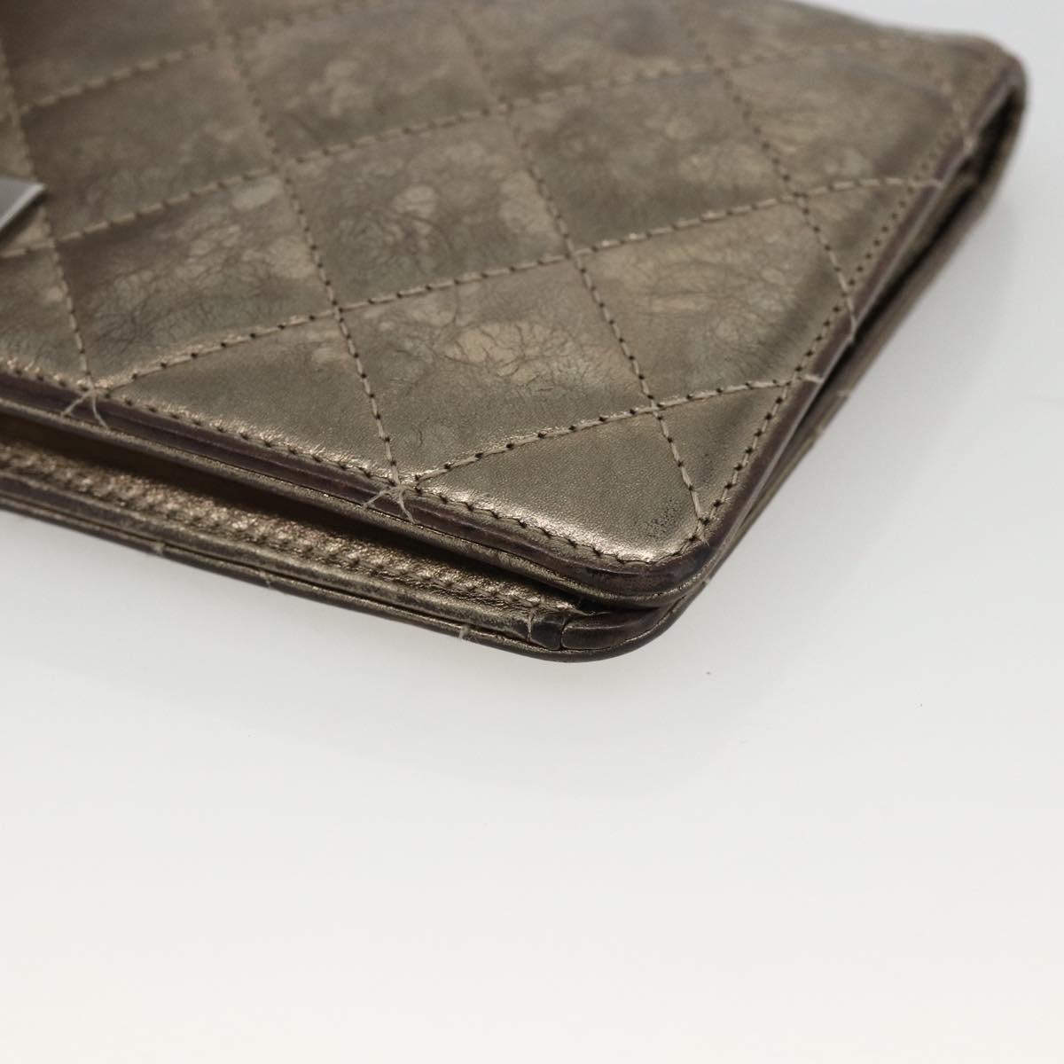 CHANEL Matelasse 2.55 Long Wallet Lamb Skin Gold Silver CC Auth 174416A