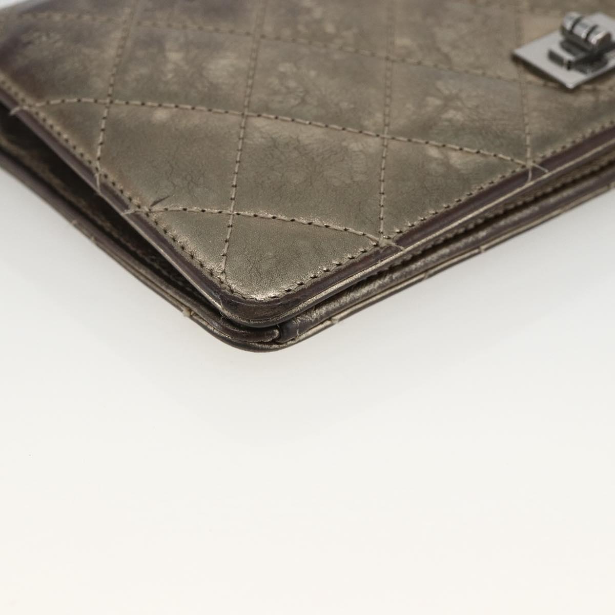 CHANEL Matelasse 2.55 Long Wallet Lamb Skin Gold Silver CC Auth 174416A
