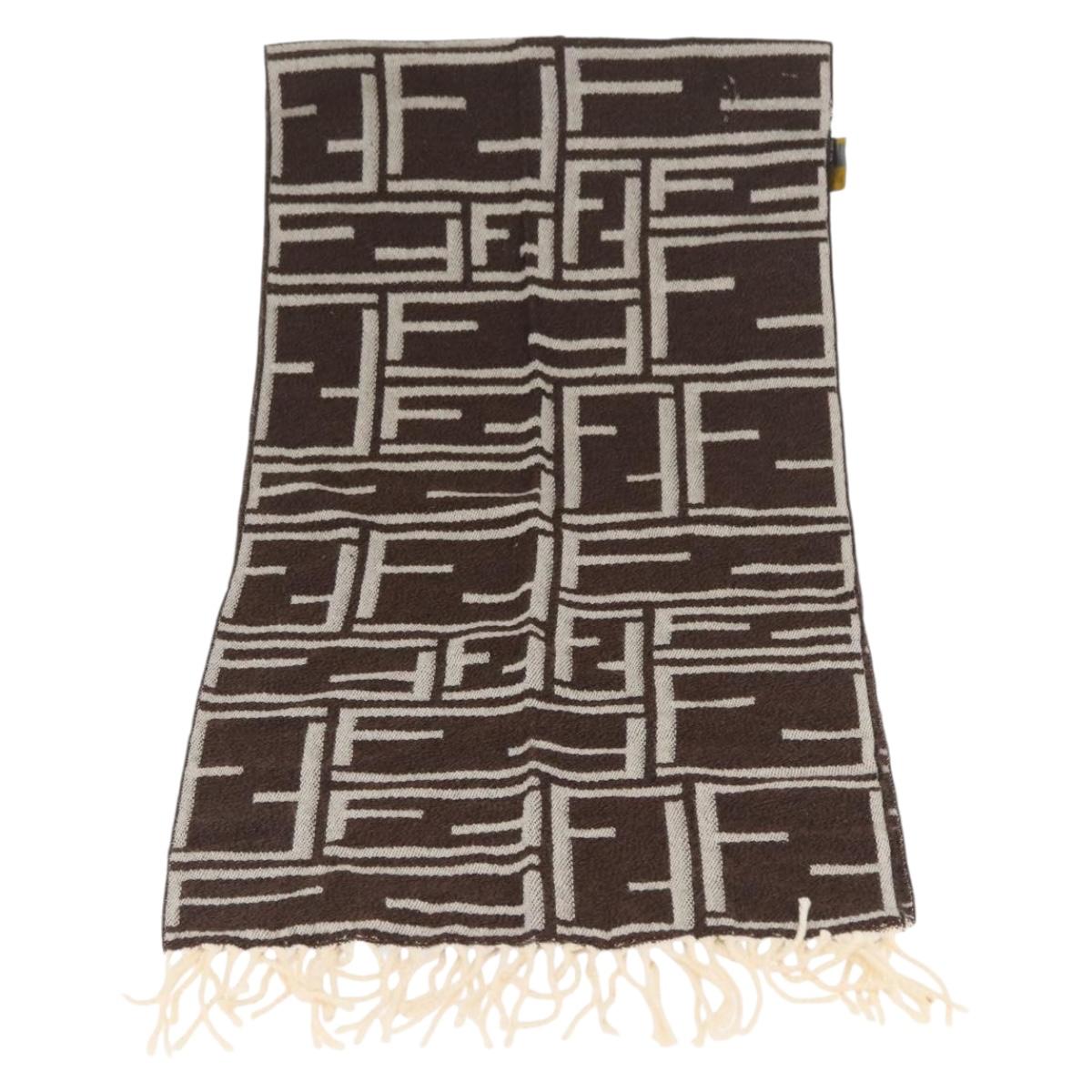 FENDI Zucca Canvas Scarf Wool Ivory Brown Auth 174421A