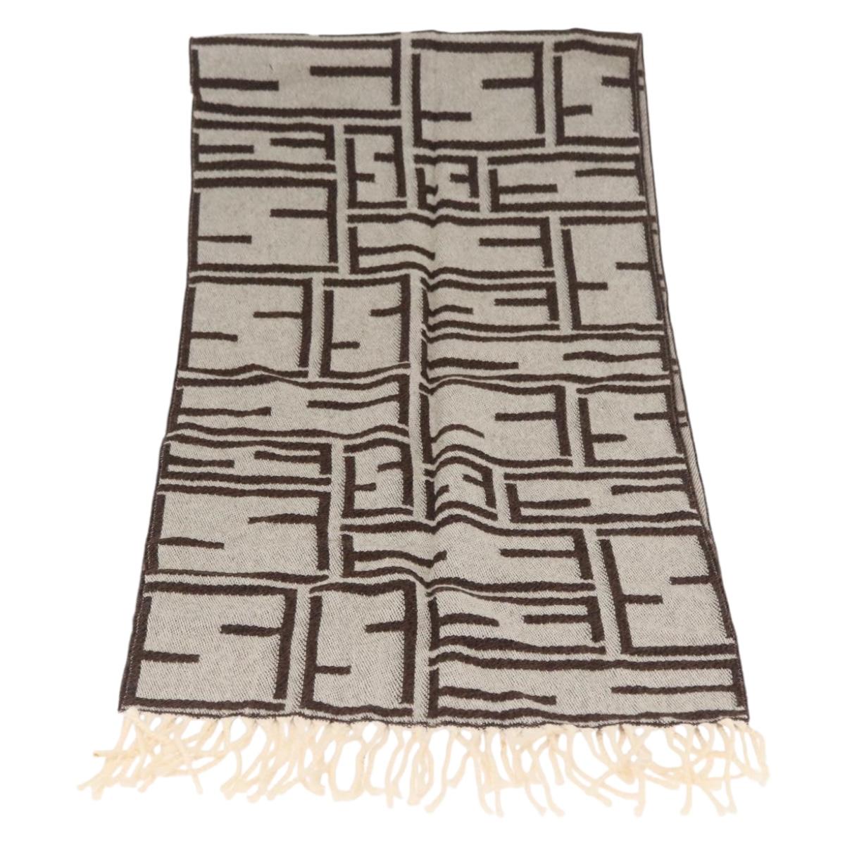 FENDI Zucca Canvas Scarf Wool Ivory Brown Auth 174421A