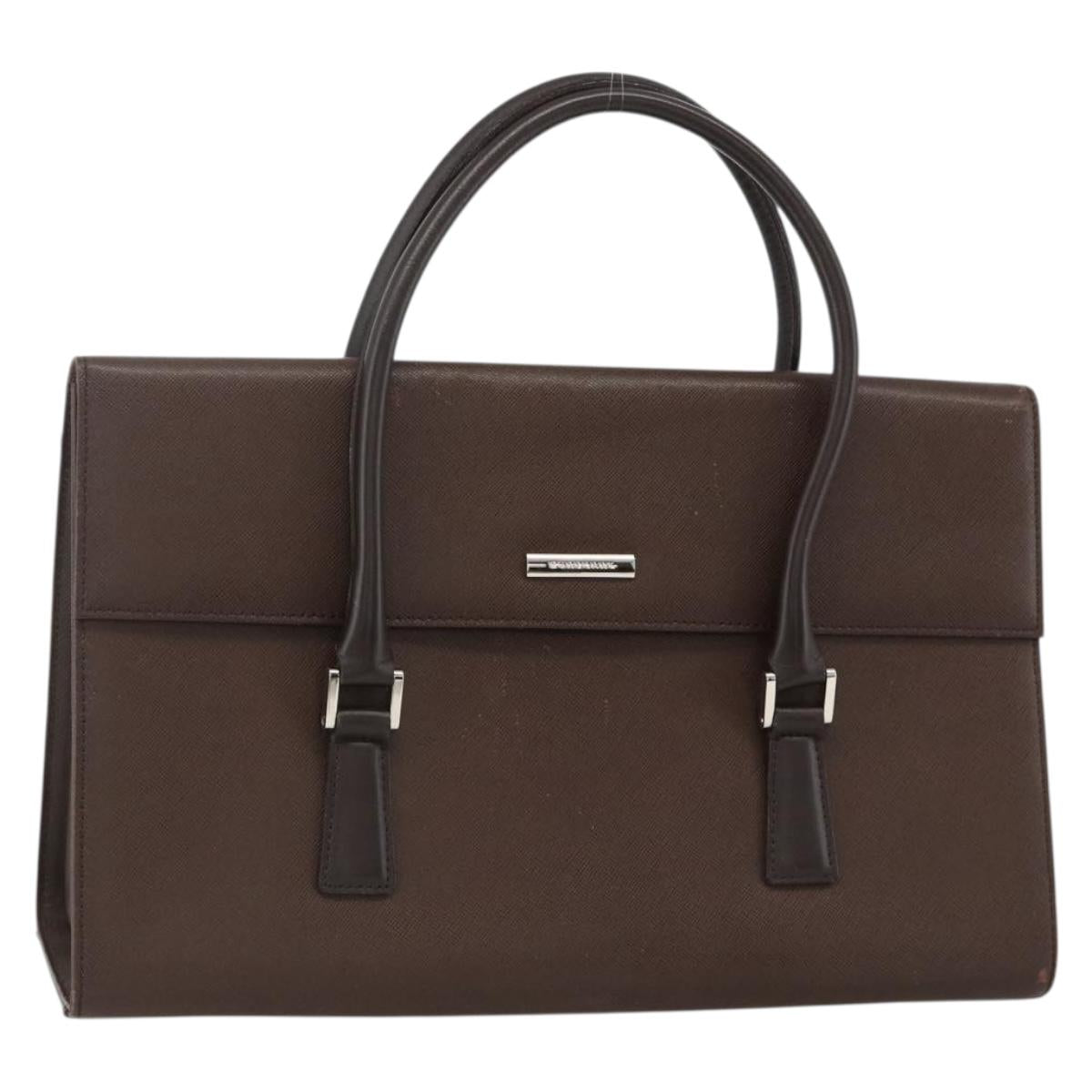 BURBERRY Hand Bag Leather Brown Silver Auth 174424