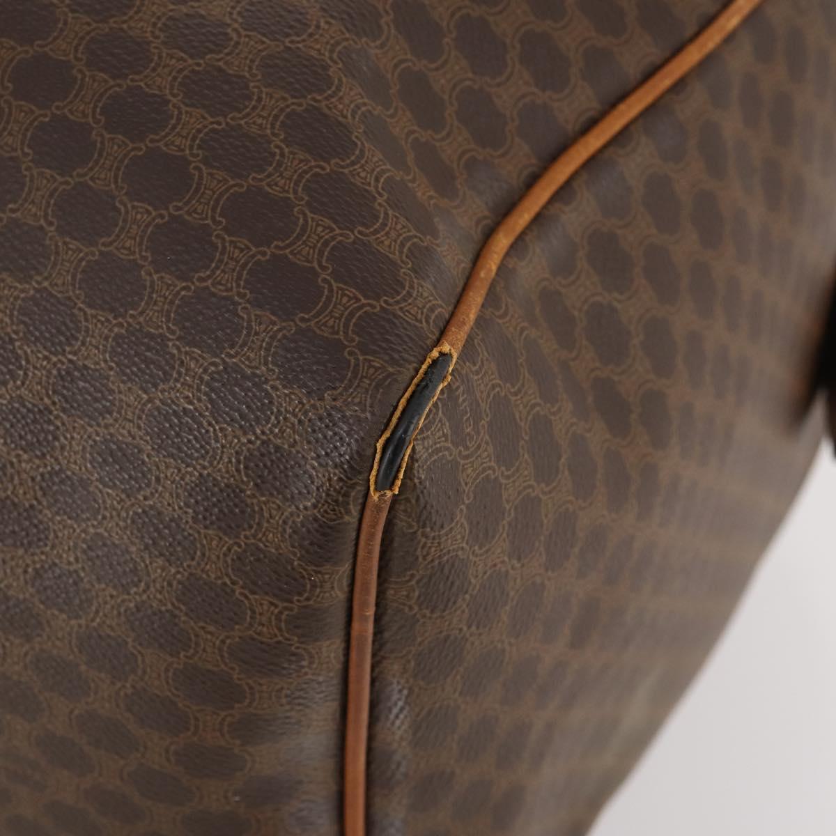 CELINE Macadam Canvas Boston Bag PVC Leather Brown Gold Auth 174436