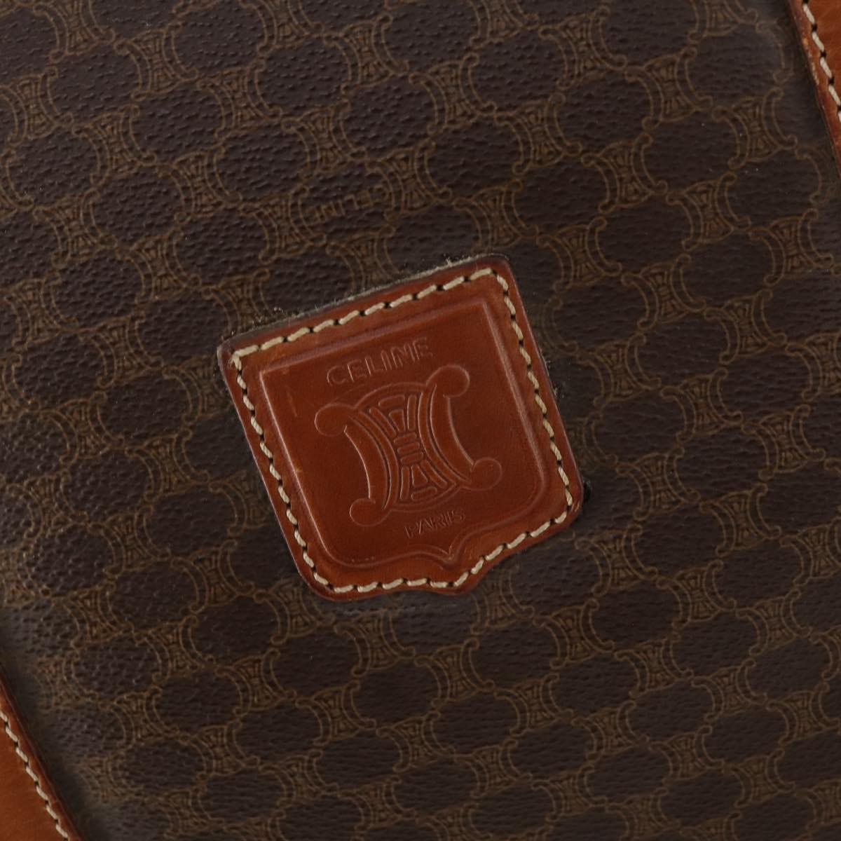 CELINE Macadam Canvas Boston Bag PVC Leather Brown Gold Auth 174436