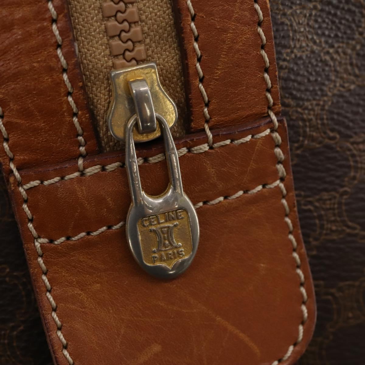 CELINE Macadam Canvas Boston Bag PVC Leather Brown Gold Auth 174436