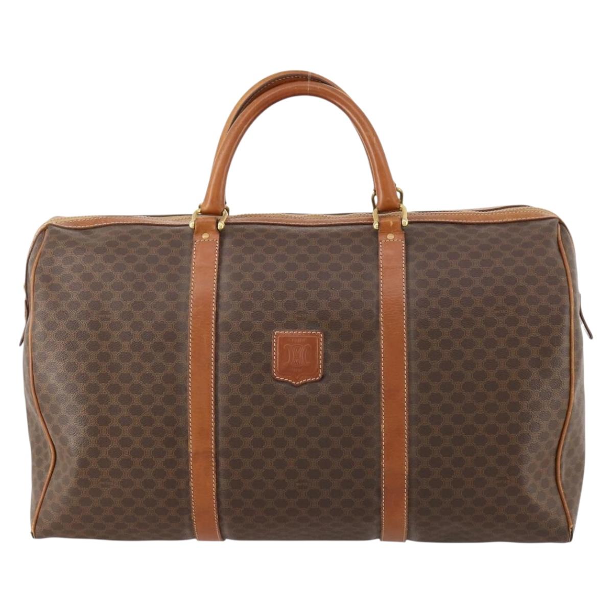 CELINE Macadam Canvas Boston Bag PVC Leather Brown Gold Auth 174436