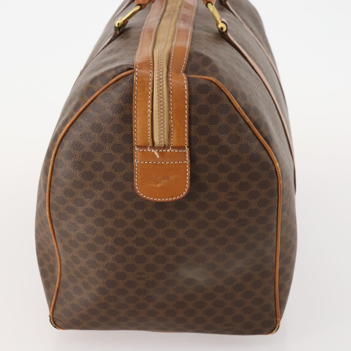 CELINE Macadam Canvas Boston Bag PVC Leather Brown Gold Auth 174436