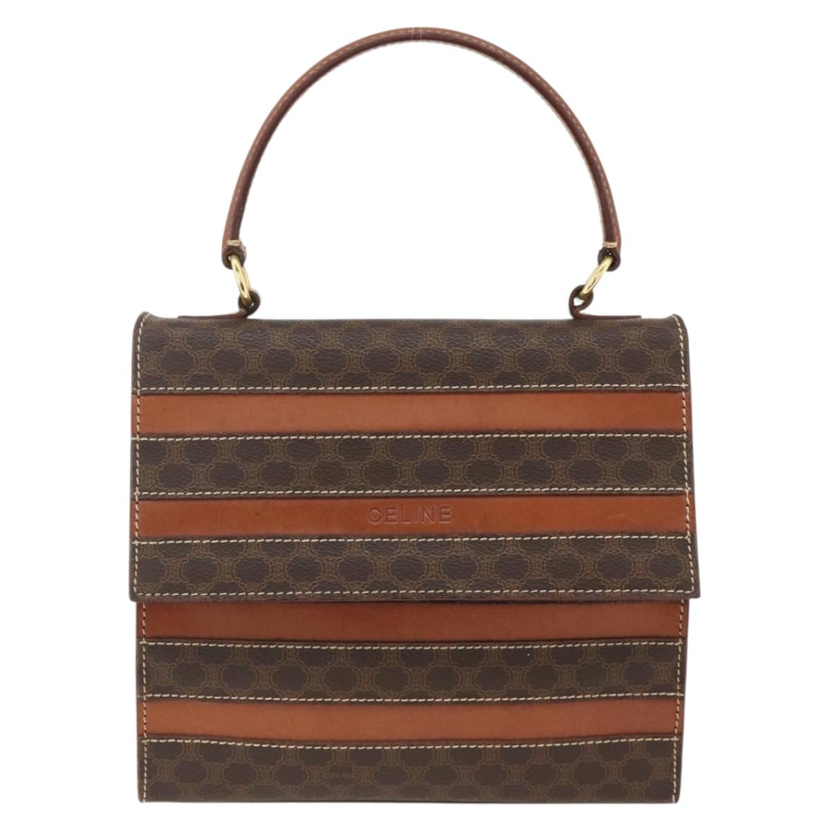 CELINE Macadam Canvas Hand Bag PVC Leather Brown Gold Auth 174439
