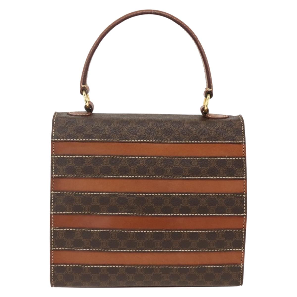 CELINE Macadam Canvas Hand Bag PVC Leather Brown Gold Auth 174439