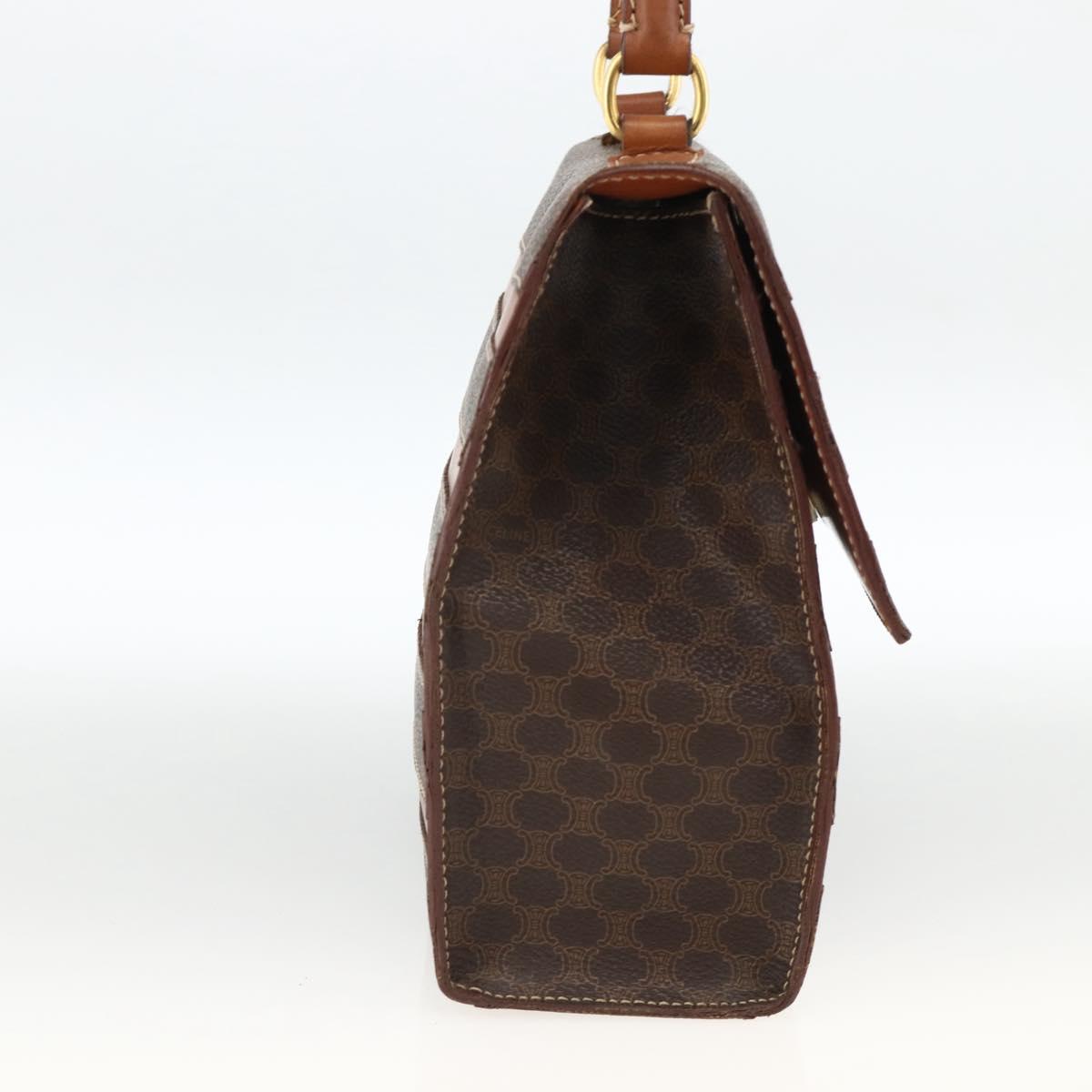 CELINE Macadam Canvas Hand Bag PVC Leather Brown Gold Auth 174439
