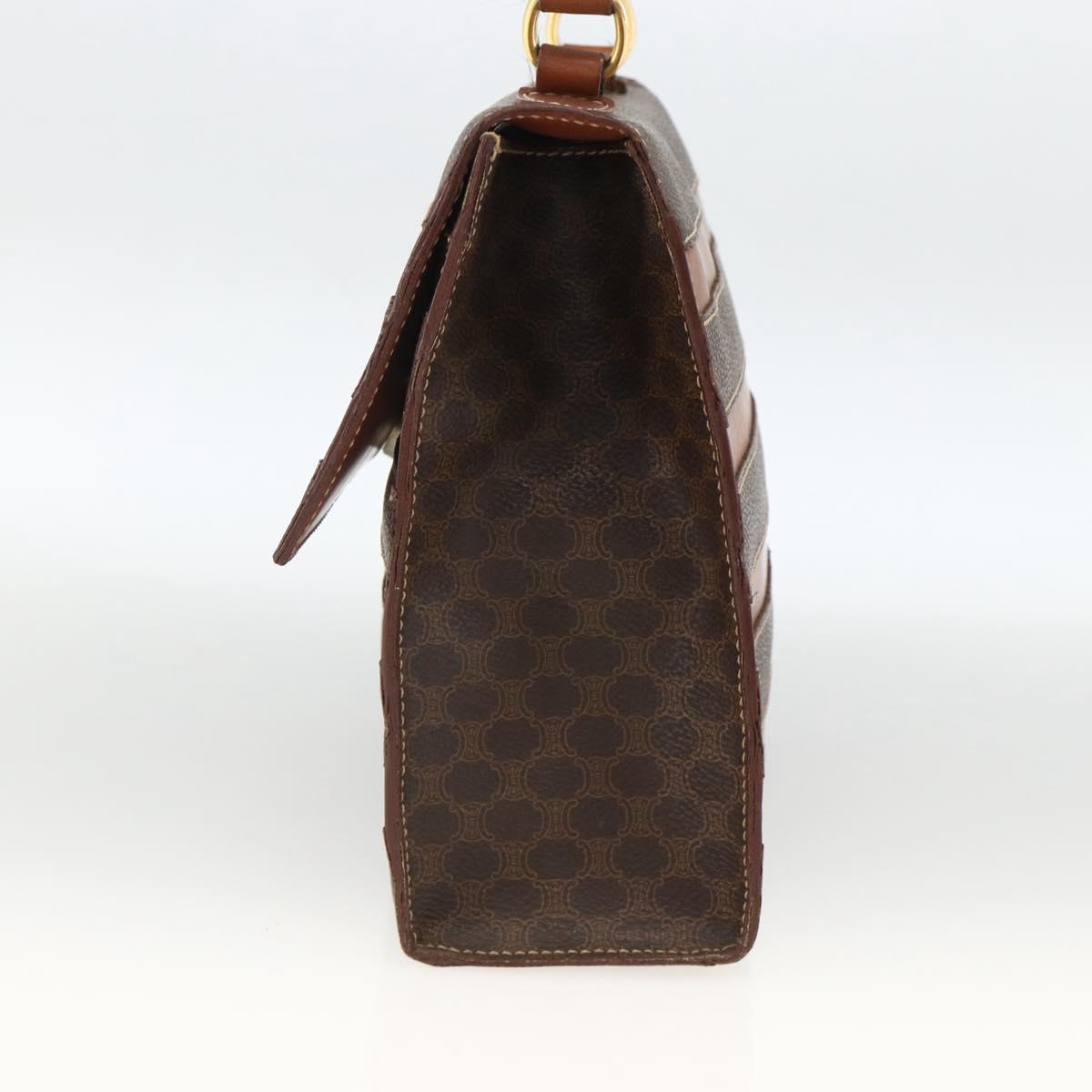CELINE Macadam Canvas Hand Bag PVC Leather Brown Gold Auth 174439