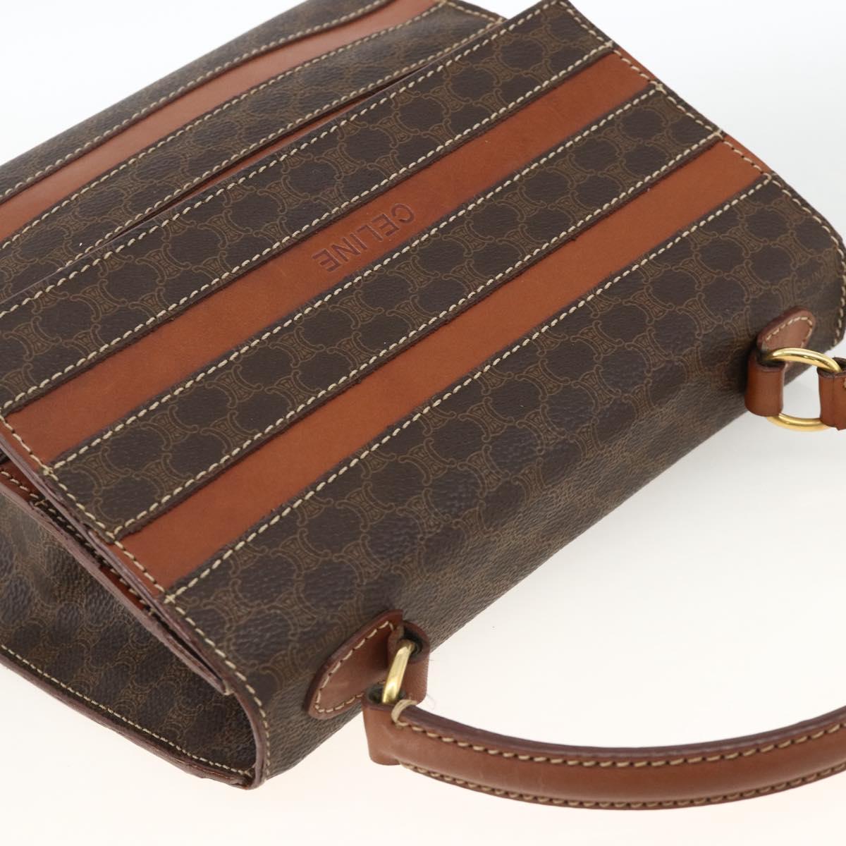 CELINE Macadam Canvas Hand Bag PVC Leather Brown Gold Auth 174439