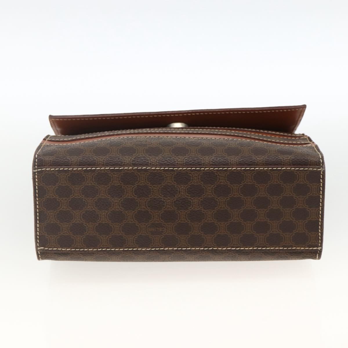 CELINE Macadam Canvas Hand Bag PVC Leather Brown Gold Auth 174439