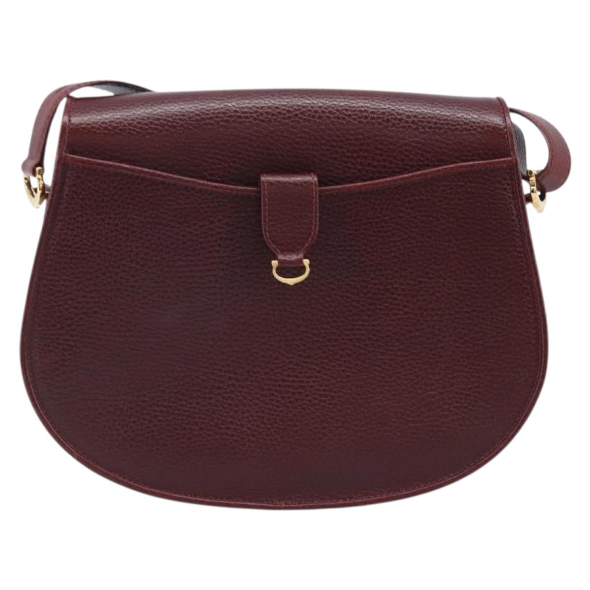 CARTIER Must Line Shoulder Bag Leather Bordeaux Gold Auth 174444