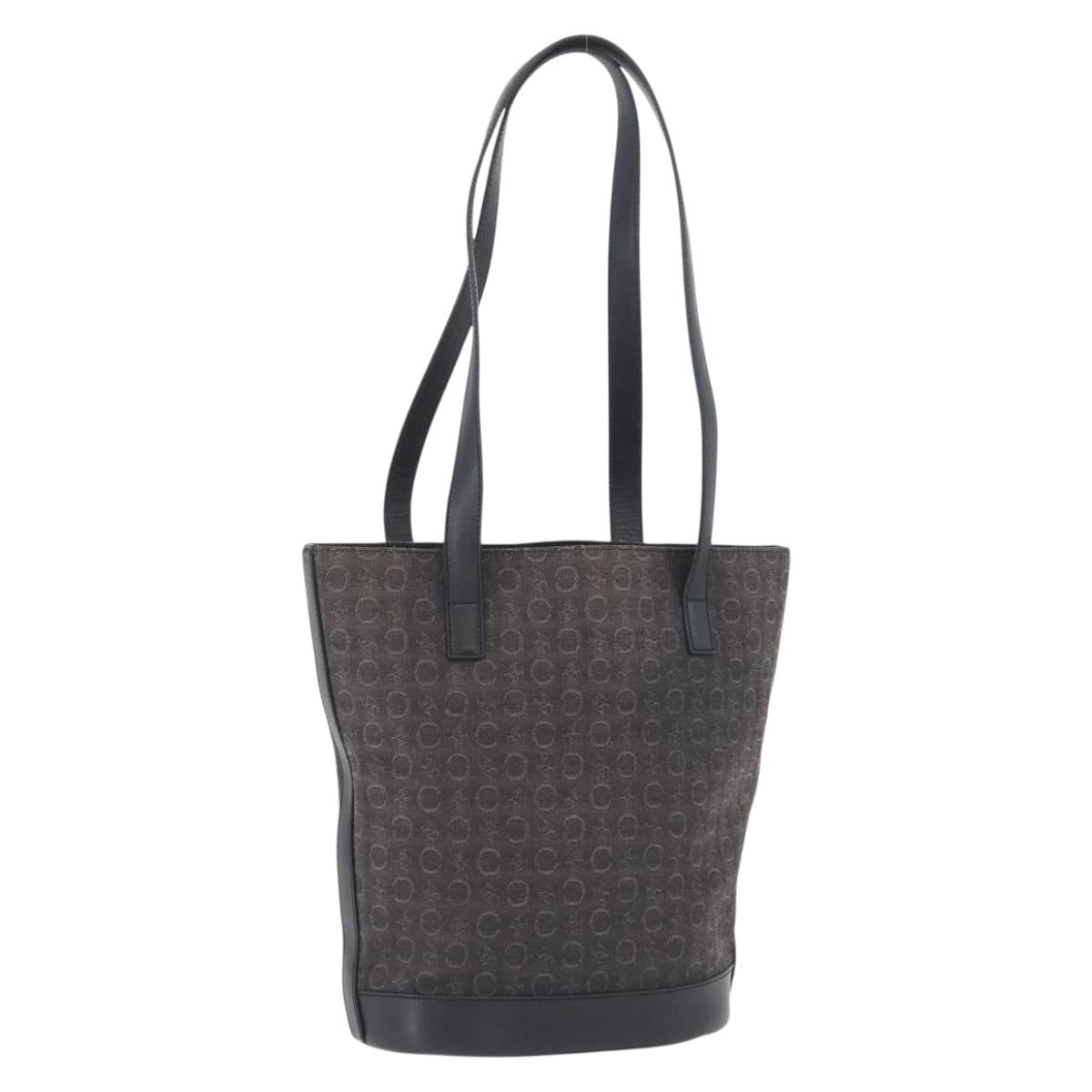 CELINE C Macadam Canvas Tote Bag Black Silver Auth 174445