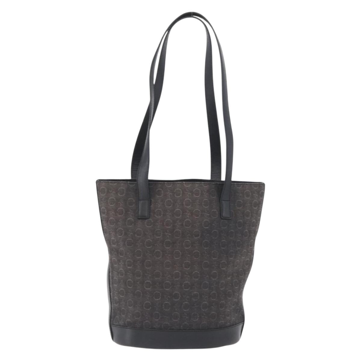 CELINE C Macadam Canvas Tote Bag Black Silver Auth 174445