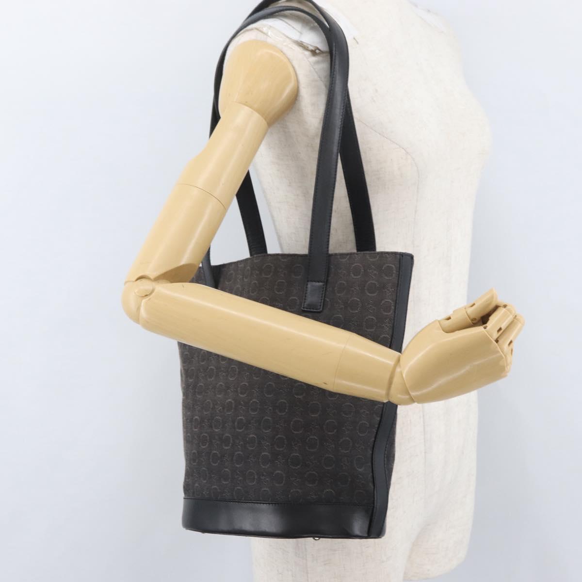 CELINE C Macadam Canvas Tote Bag Black Silver Auth 174445