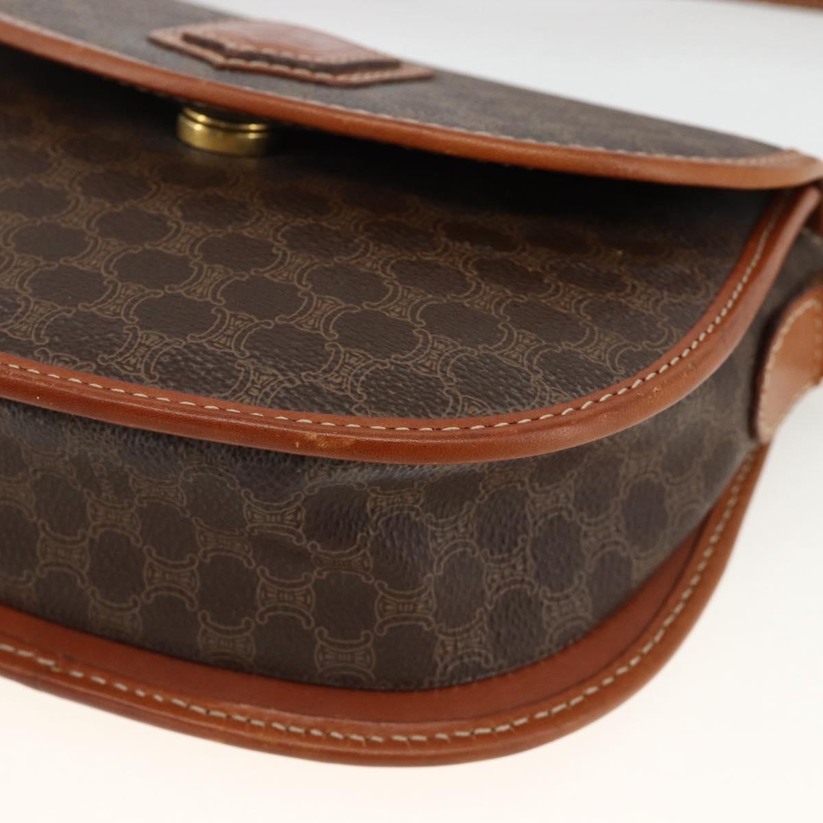 CELINE Macadam Canvas Shoulder Bag PVC Leather Brown Gold Auth 174453