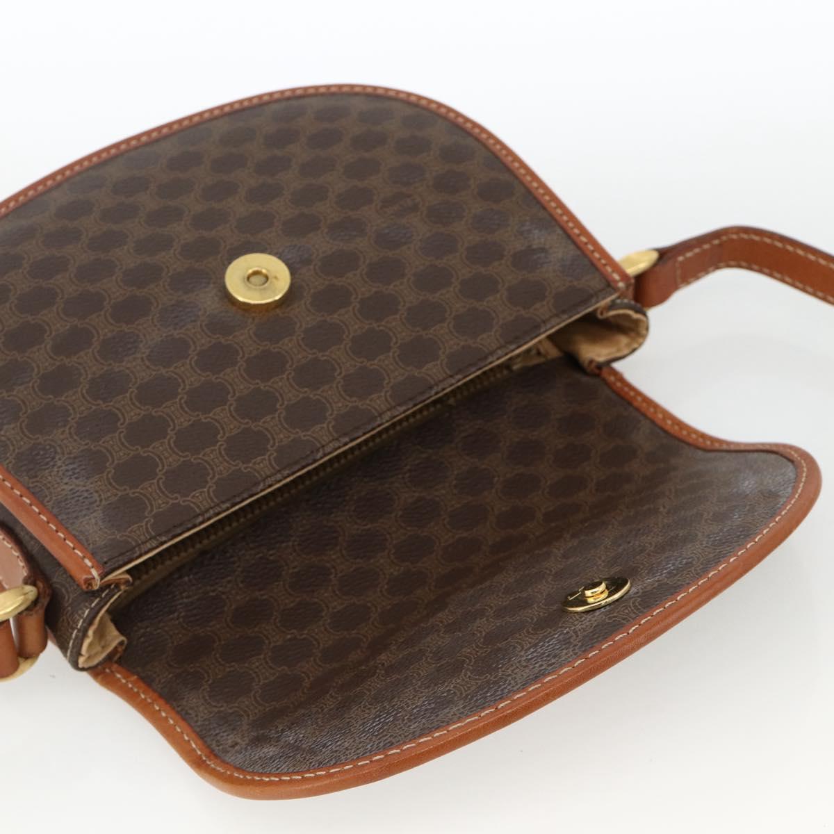 CELINE Macadam Canvas Shoulder Bag PVC Leather Brown Gold Auth 174453