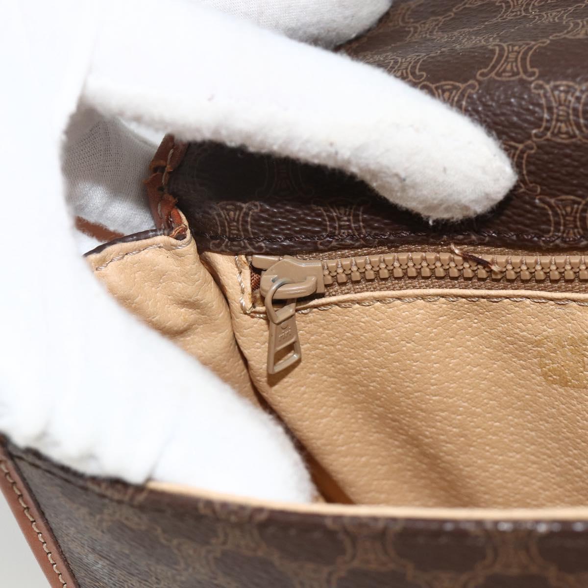 CELINE Macadam Canvas Shoulder Bag PVC Leather Brown Gold Auth 174453