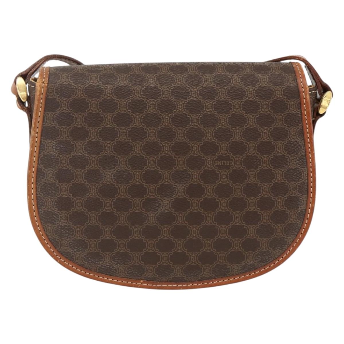 CELINE Macadam Canvas Shoulder Bag PVC Leather Brown Gold Auth 174453