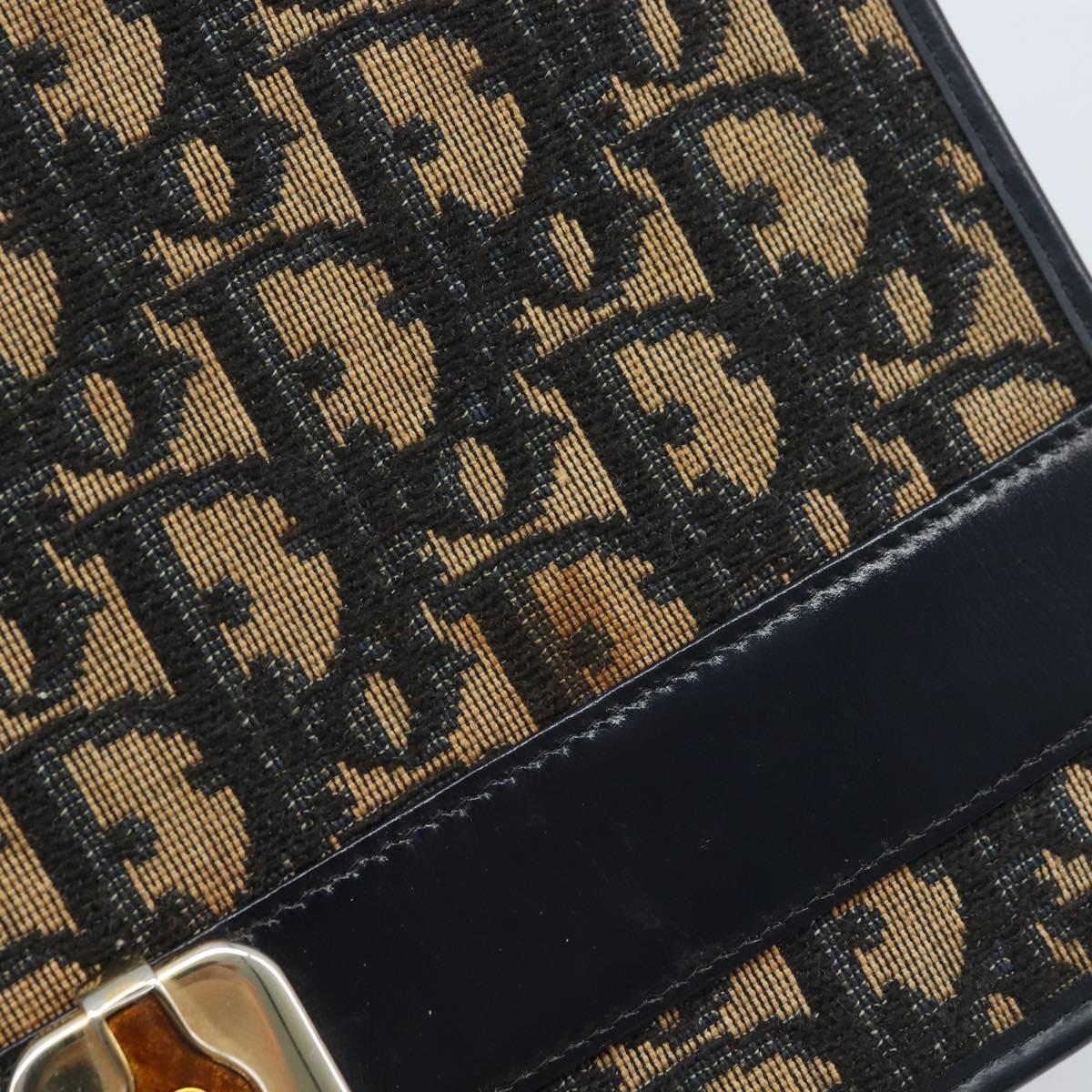 Christian Dior Trotter Canvas Chain Shoulder Bag Navy Gold Auth 174454A
